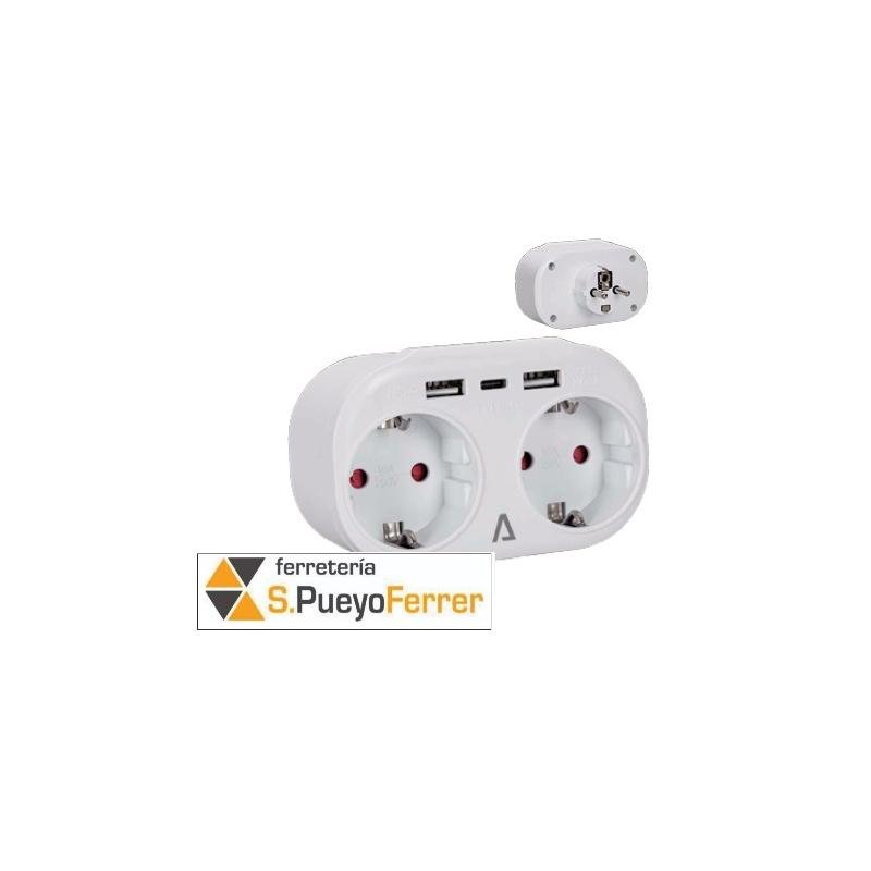 CLAVIJA DOBLE 2 TOMAS + 2 USB A + 1 USB C